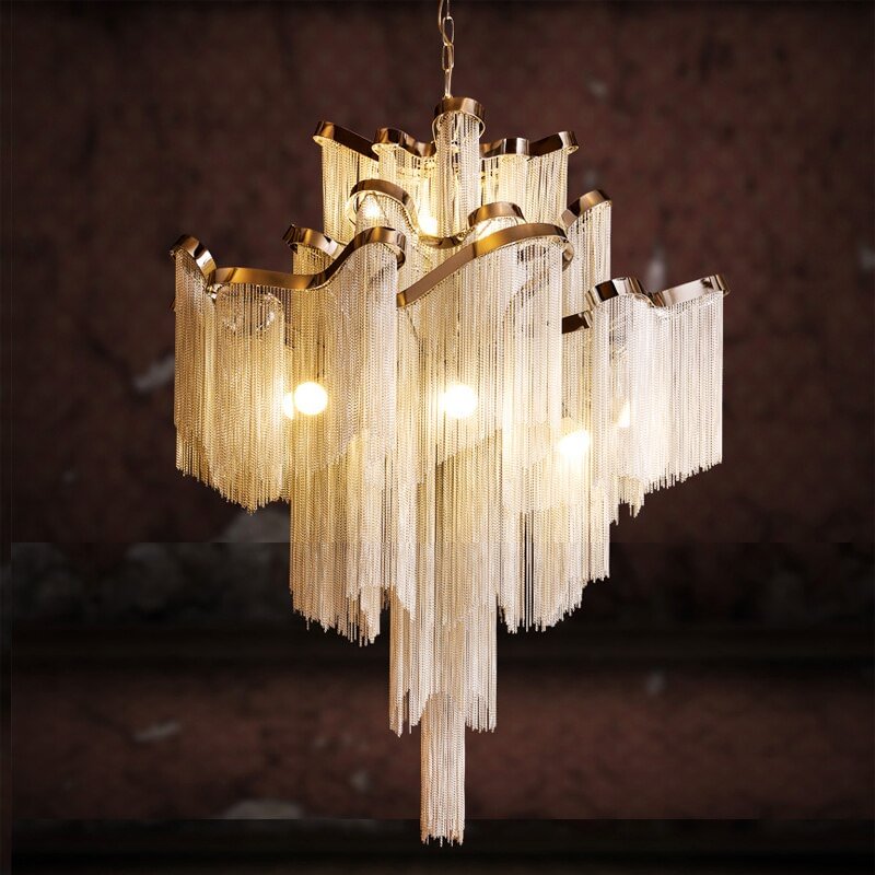 Modern Luxury LED Pendant Lights for Living Room Nordic Decoration Hotel Hall Castle Stair Chain Fringed  Hanging Lamps for Home