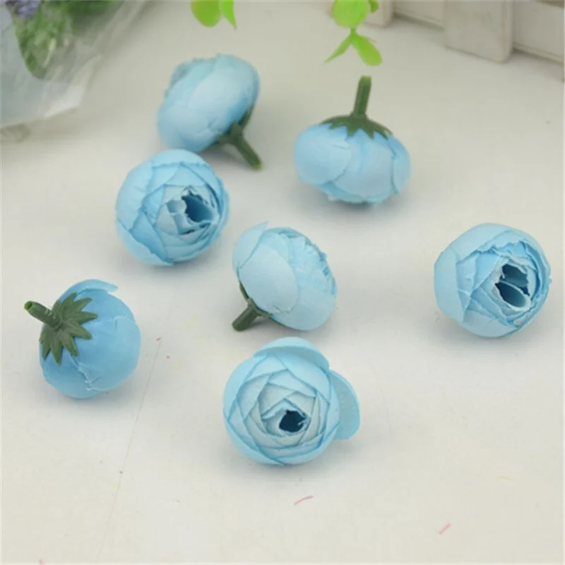 50pcs 2.5cm Artificial Small Silk Tea Buds Flower Heads For Home Wedding Decoration DIY Handmade Simulation Fake Flowers