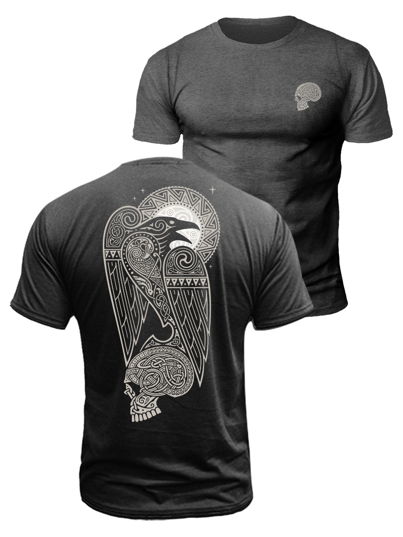 Viking CELTIC RAVEN Duplex Printing Cotton T-Shirt