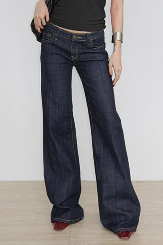 Letter Embroidery Vintage Low Rise Slim Flare Jeans