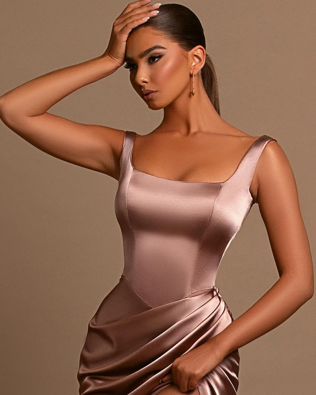 Cross-pleated Spaghetti Strap Chiffon Dress Dusty Rose