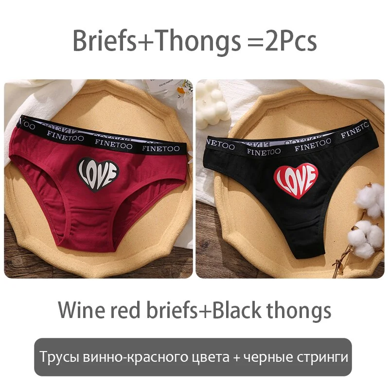 FINETOO Fashion Printing Panties Love Heart Cotton Underwear Women M-2XL Female Underpants Plus Size Girls Briefs Lingerie 2021