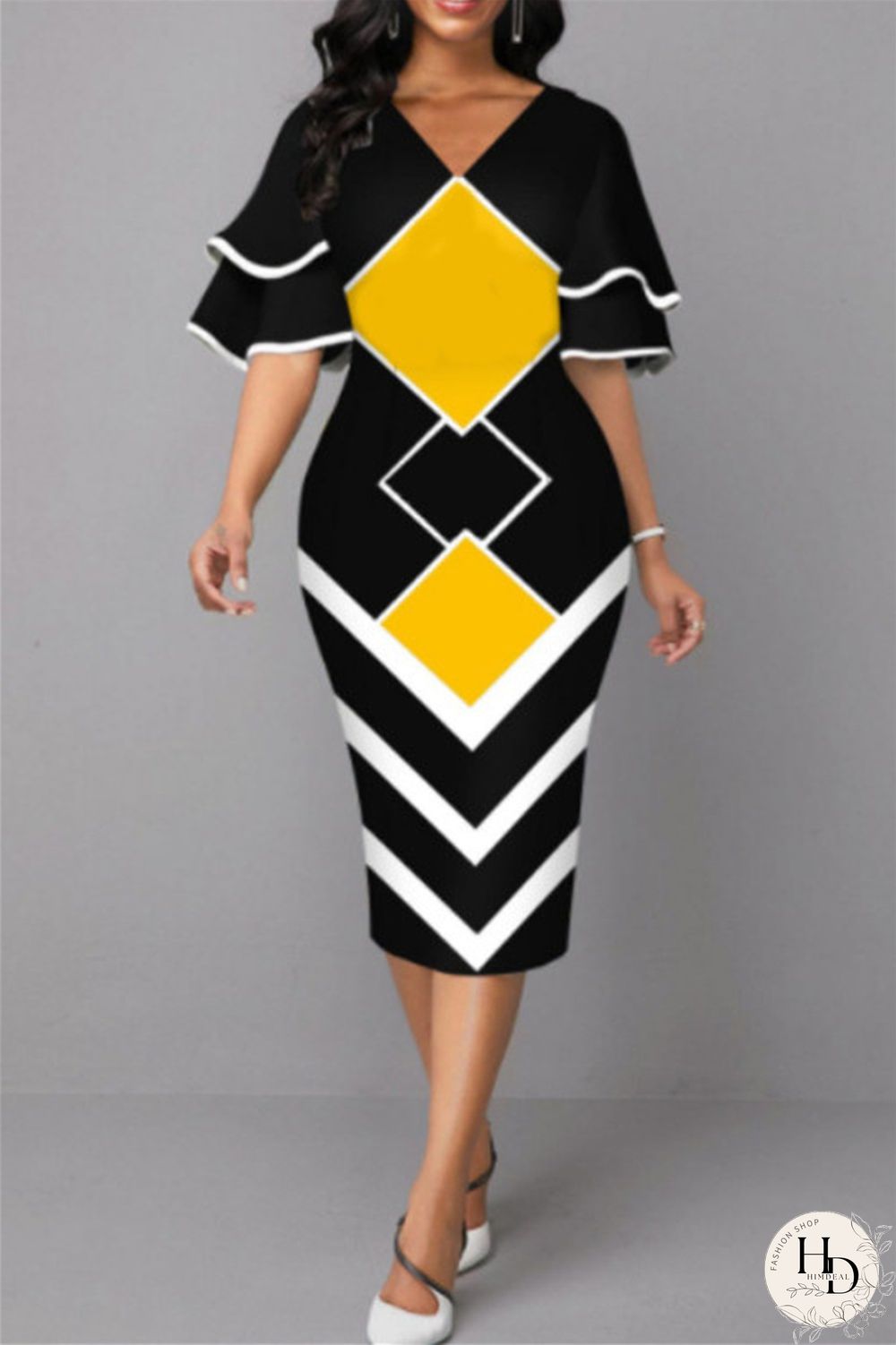 Purple Fashion Casual Print Patchwork V Neck One Step Skirt Dresses