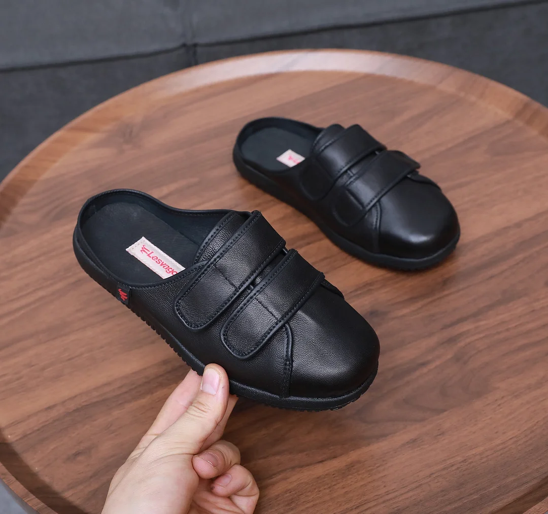 Unisex Summer Wide Adjustable Diabetic Leather Sandals Slippers Shoes For Swollen Feet