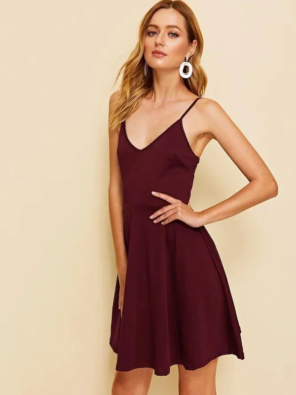 Solid Fit And Flare Slip Dress