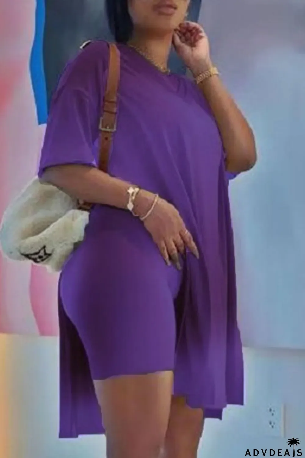 Rose Red Sweet Solid Slit V Neck Plus Size Two Pieces