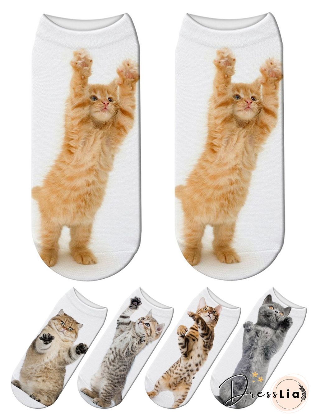 Cotton Knit Cat Pattern Socks