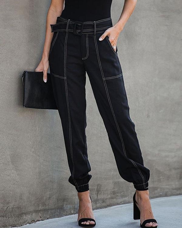 women black sashes pocket cargo pants lace up trousers p113985