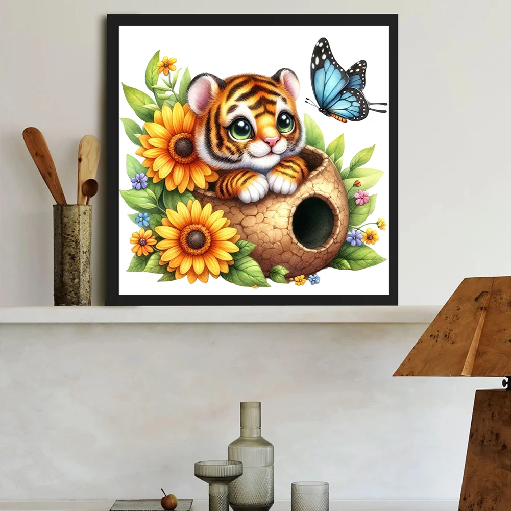 Diamond Painting - Full Round Drill - Flower Tiger(Canvas|30*30cm)