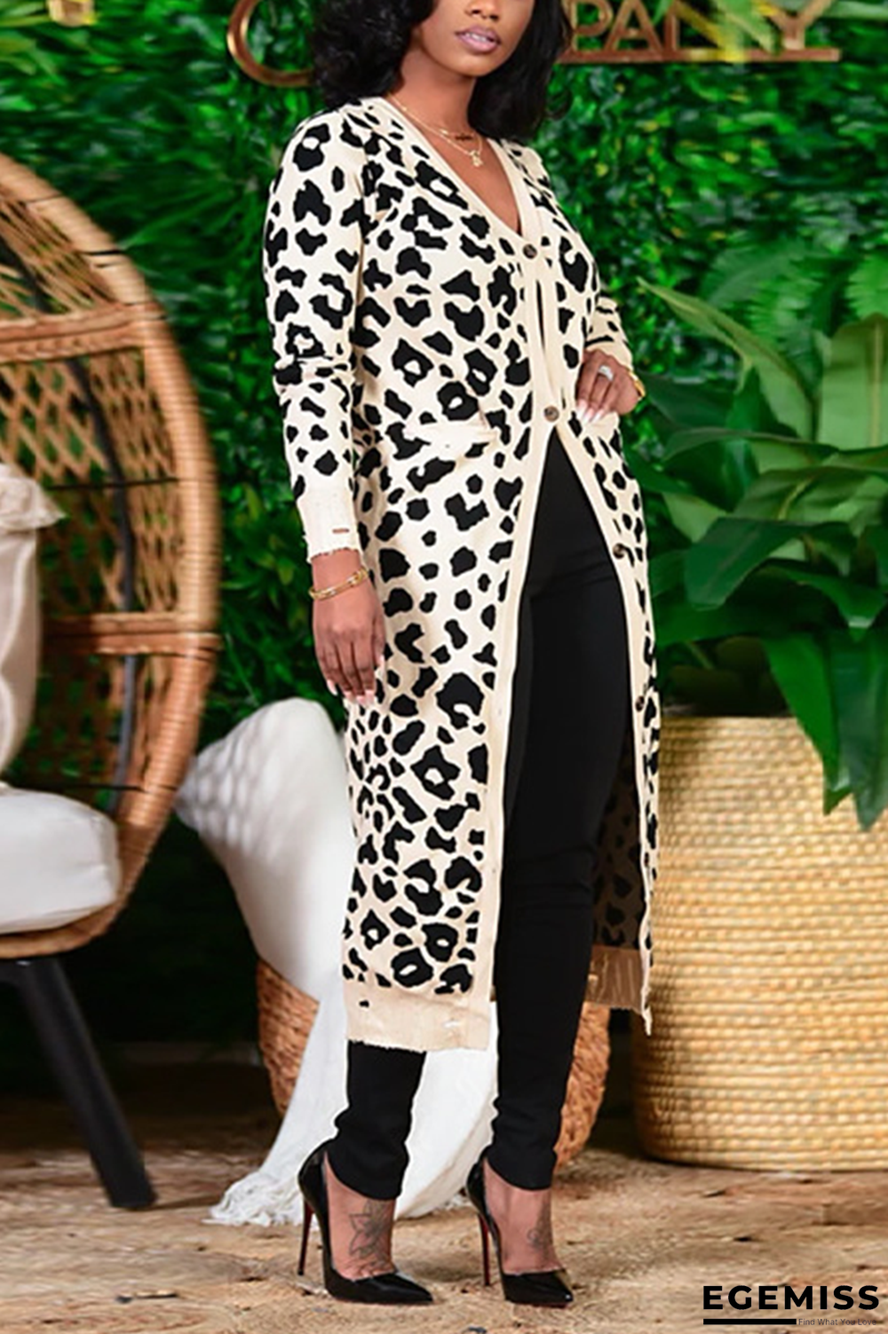 White Casual Leopard Patchwork V Neck Outerwear | EGEMISS