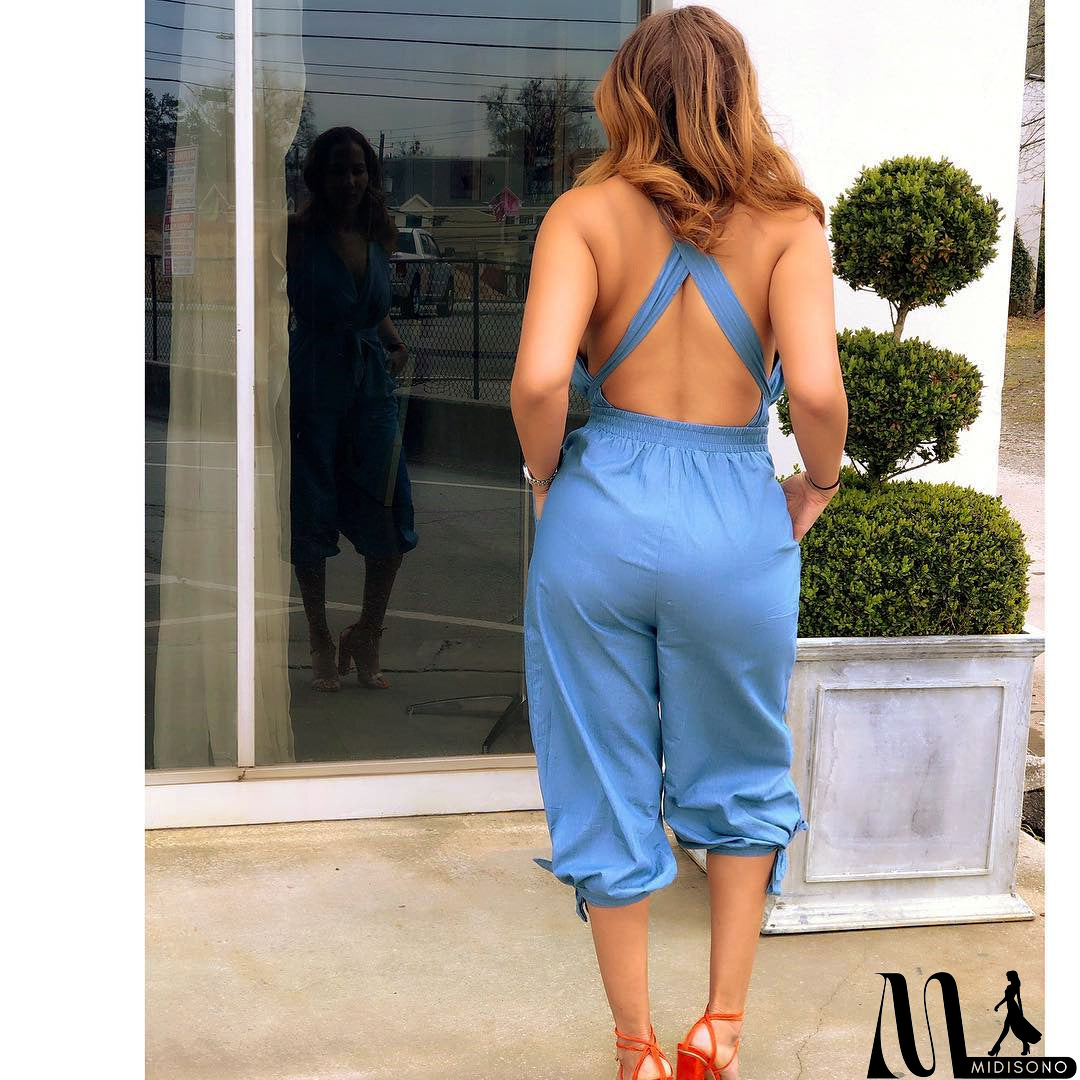 MidiSono - Women'S Fashion Casual Open Back V-Neck Jumpsuit