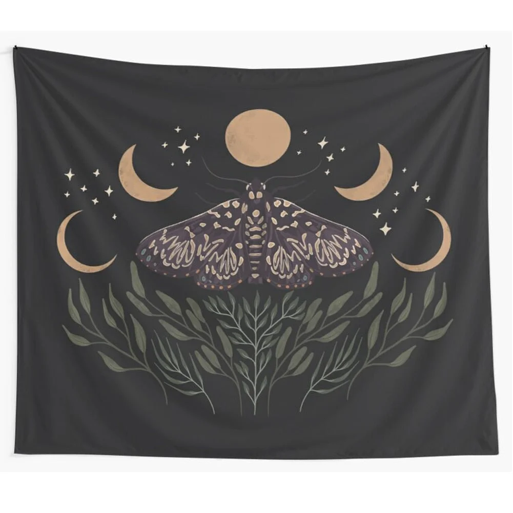 Moon Phase Tapestry Wall Hanging Bohemian Gypsy Psychedelic Tapiz Black Sun Witchcraft Divination Tapestry Butterfly Decor