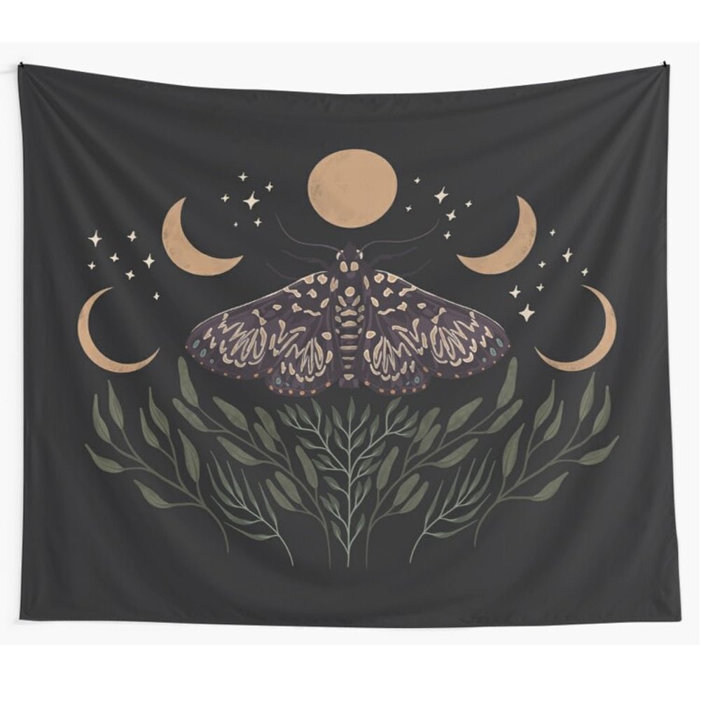 Butterfly Moon Phase Tapestry Wall Hanging Bohemian Gypsy Psychedelic Tapiz Black Sun Witchcraft Divination Tapestry Decor