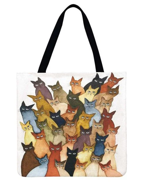 Linen Eco-friendly Tote Bag - Cute Whimsical Cat