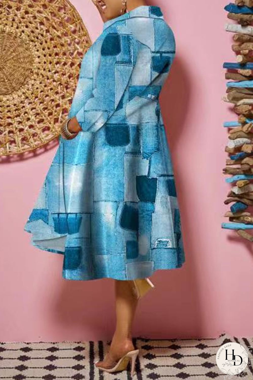 Camouflage Fashion Casual Print Patchwork Turndown Collar Shirt Dress