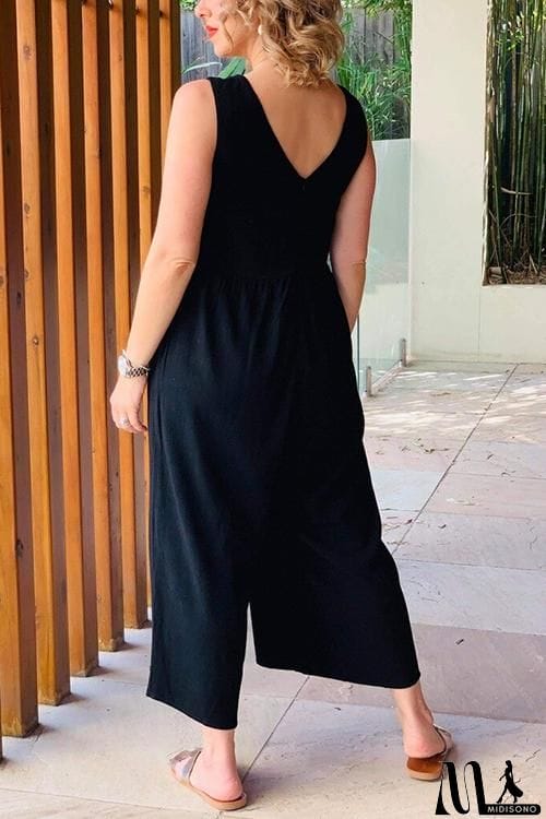 MidiSono - Pockets Sleevelss Wide Leg Jumpsuits
