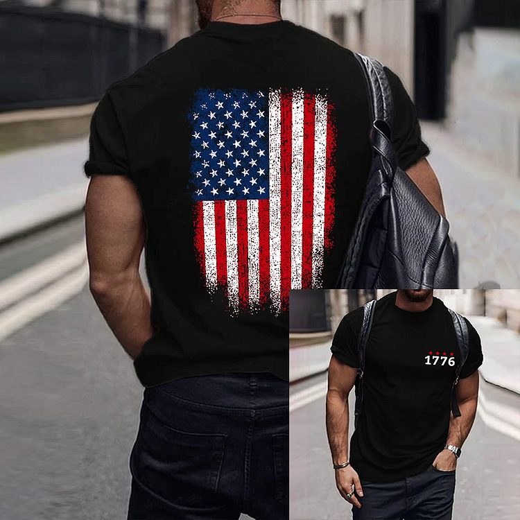 BrosWear Men'S America 1776 Print Short Sleeve T-Shirt