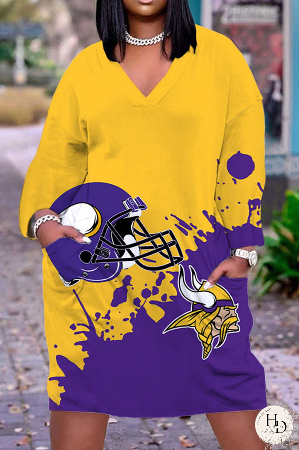 Black Gray Casual Print Patchwork V Neck Straight Dresses