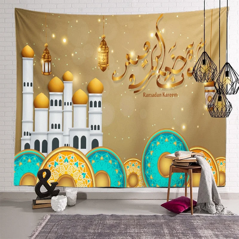 2021 Ramadan Decorations Home Tapestry Moon Star Eid Mubarak Wall Hanging Tapestries Decor Living Room Bedroom Background Decor