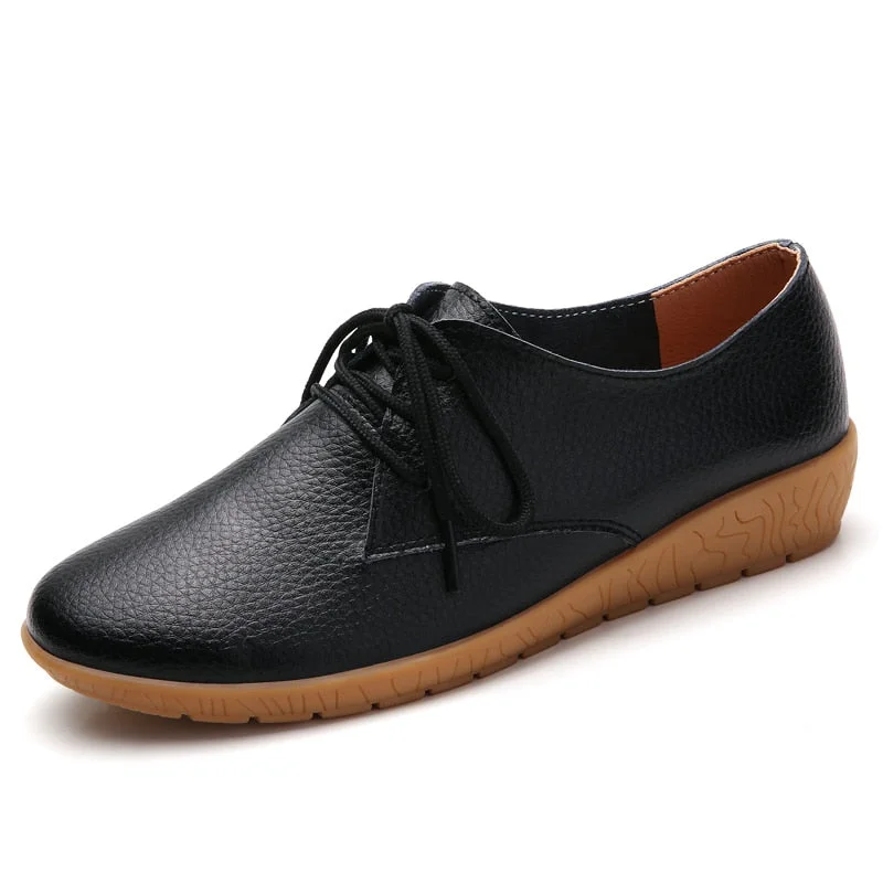 2020 Autumn women oxford shoes ballerina flats shoes women genuine leather shoes moccasins lace up loafers white shoes