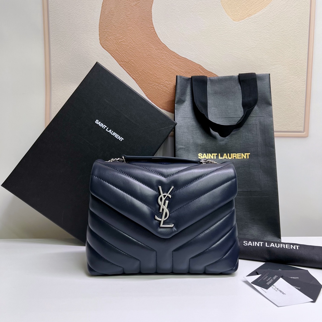 YSL Loulou in Dark Blue Quilted Lambskin Silver-Toned Hardware