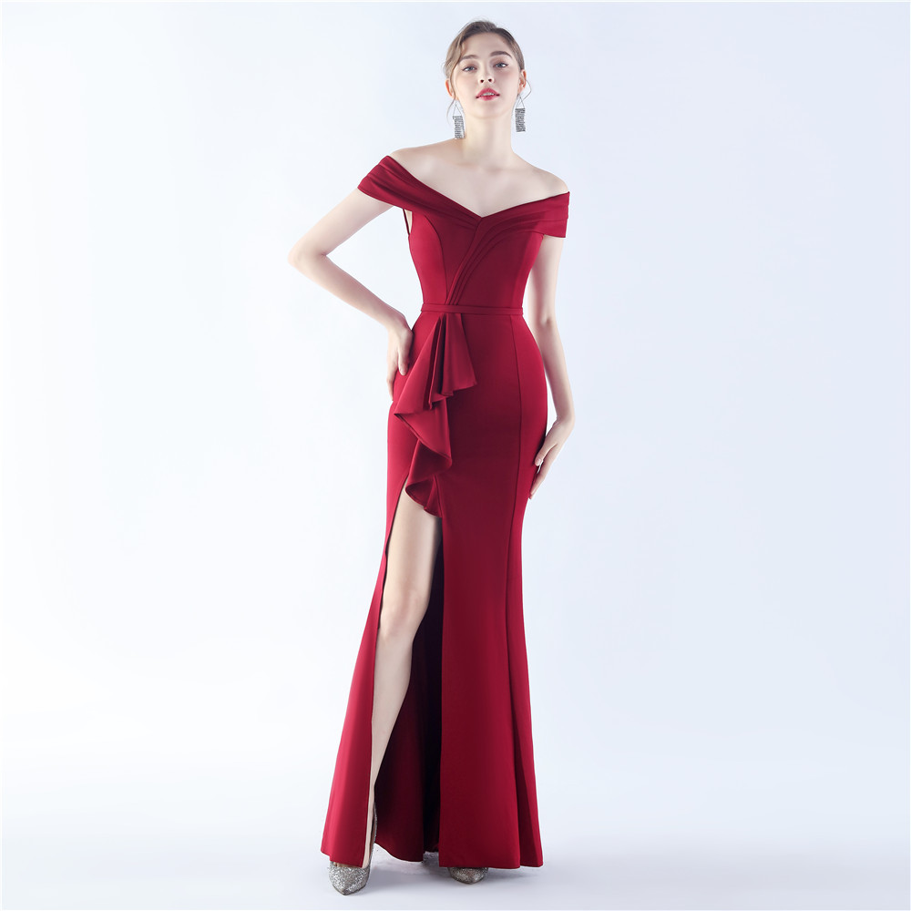 Classic Satin Off Shoulder Long Evening Dress - Elegant & Timeless - Ootddress