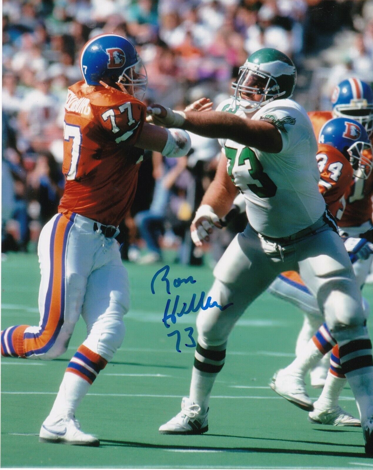 RON HELLER PHILADELPHIA EAGLES ACTION SIGNED 8x10