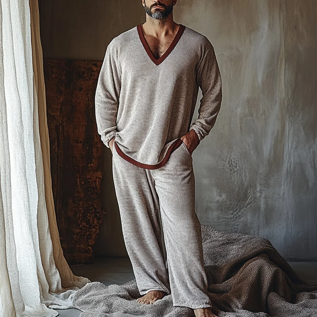 Men's Christmas Autumn And Winter Warm And Comfortable Casual Pajamas And Pants Two-piece Set-inspireuse