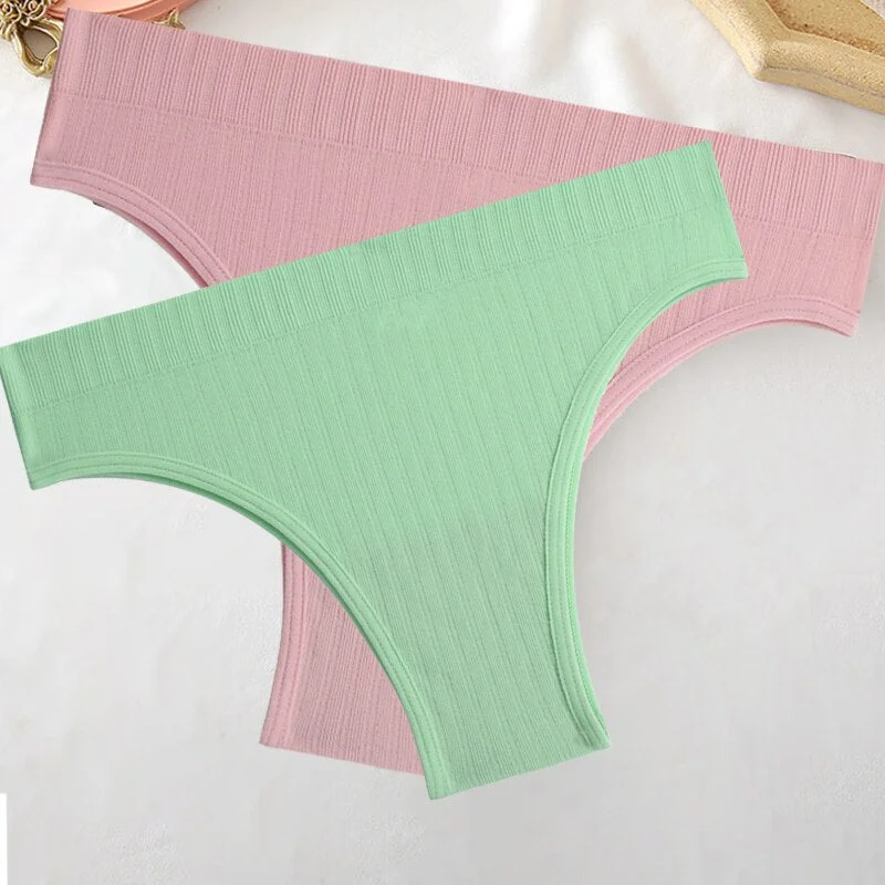 FINETOO 2PCS/Set M-XL Women Seamless Pantys 9 Solid Colors Sexy Brazilian Panties  Midi-Waist Underpants For Girls Fashion Thong