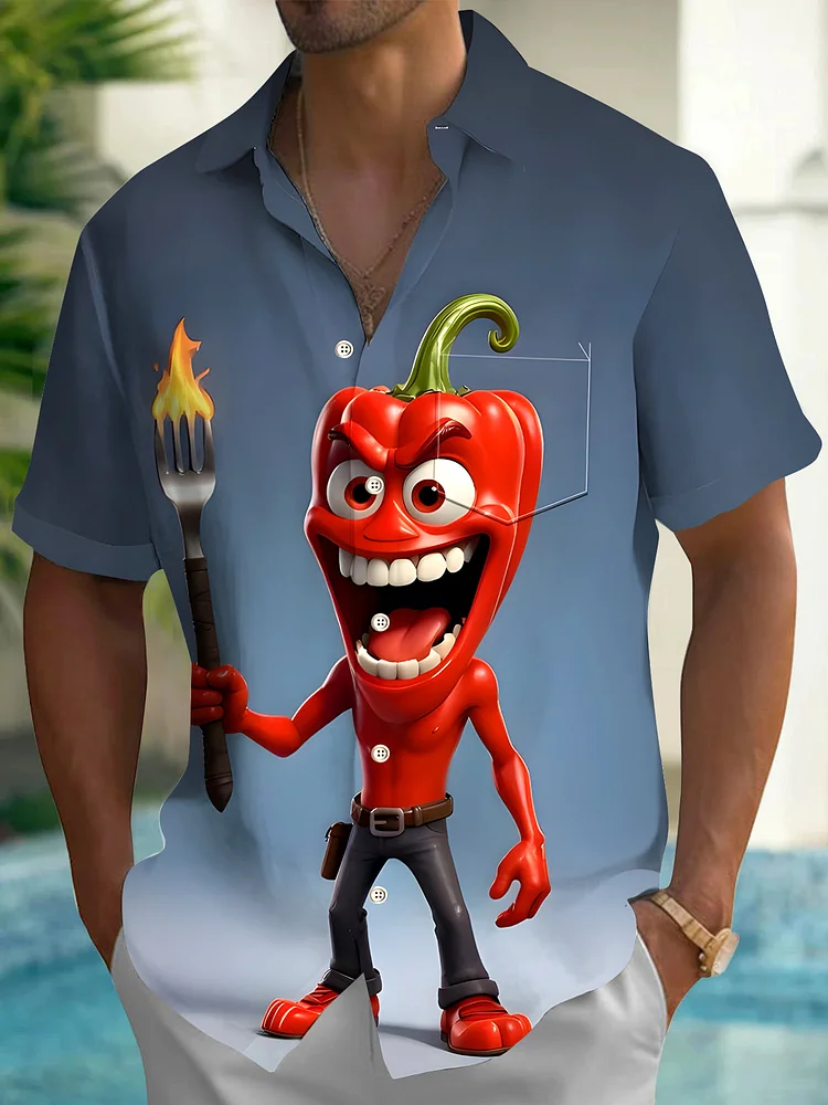 Chili Pepper Men's Pocket Short Sleeve Shirts
