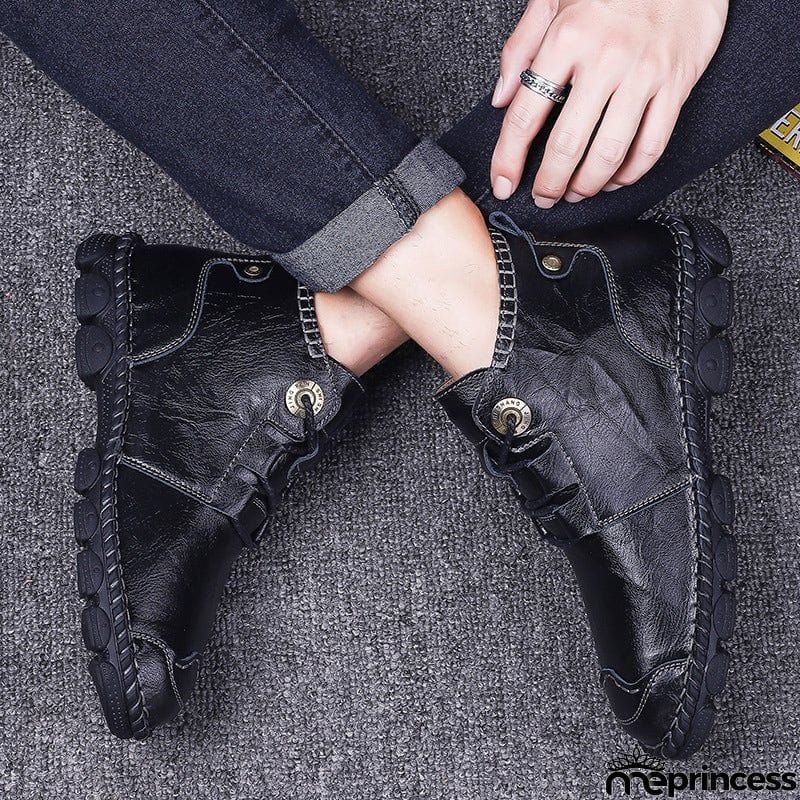Winter Stylish Leisure Cowhide Lace Up Comfy Shoes For Men