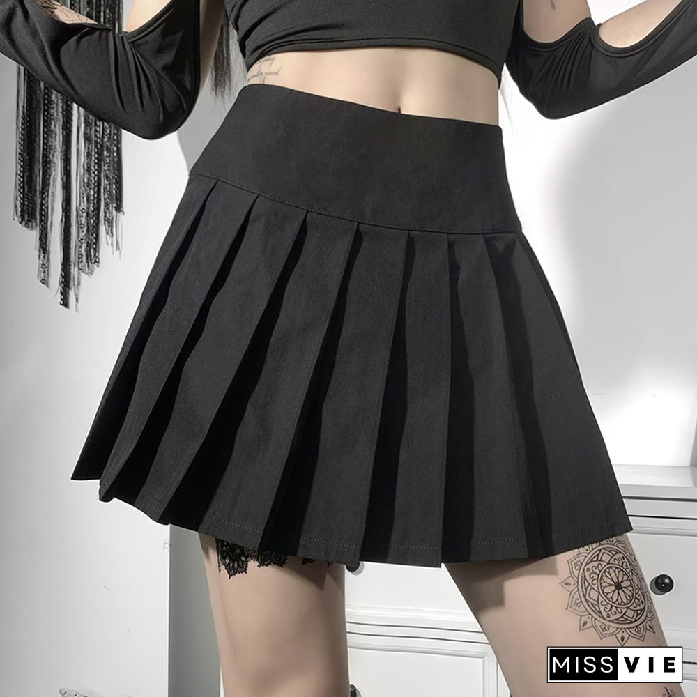 Black Mall Goth Skirt Women Harajuku Y2k E-girl High Waist Pleated Mini Skirt Dark Gothic Punk Emo Alt Club Streetwear