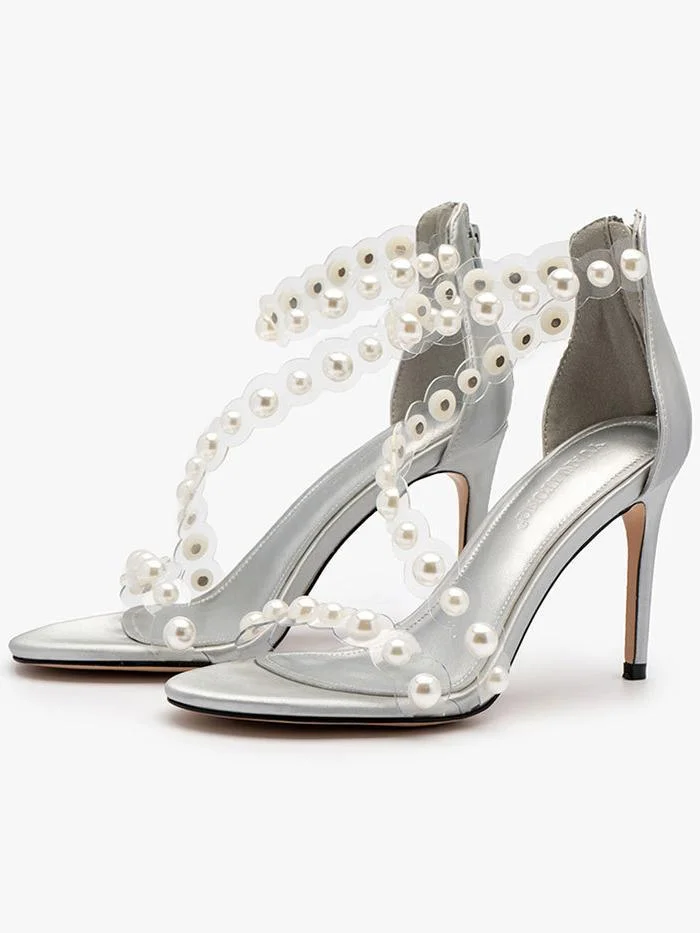 Fashion stiletto pearl transparent high-heeled sandals