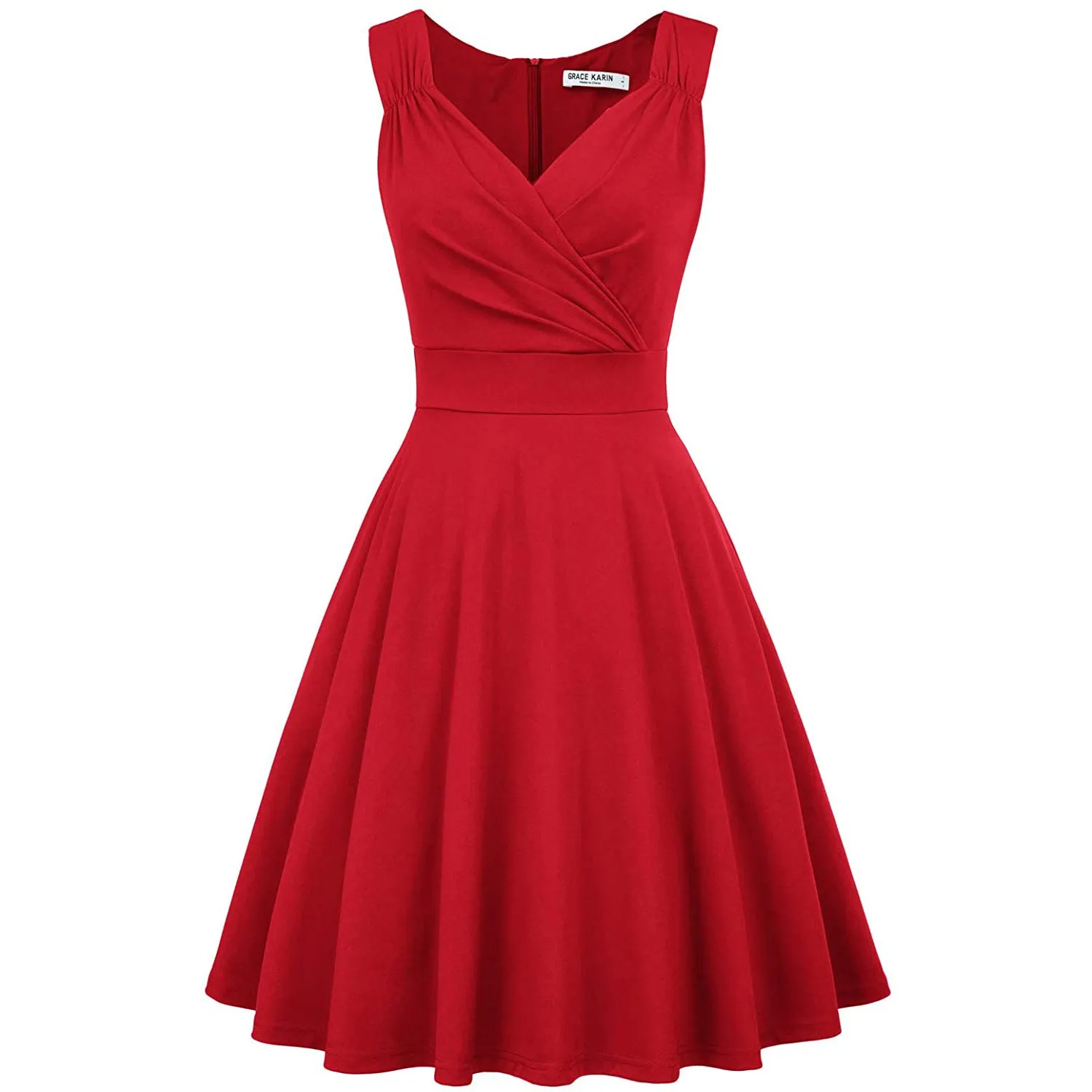 Sleeveless Wrap V-Neck A-line Bridesmaid Cocktail Party Dress for Women