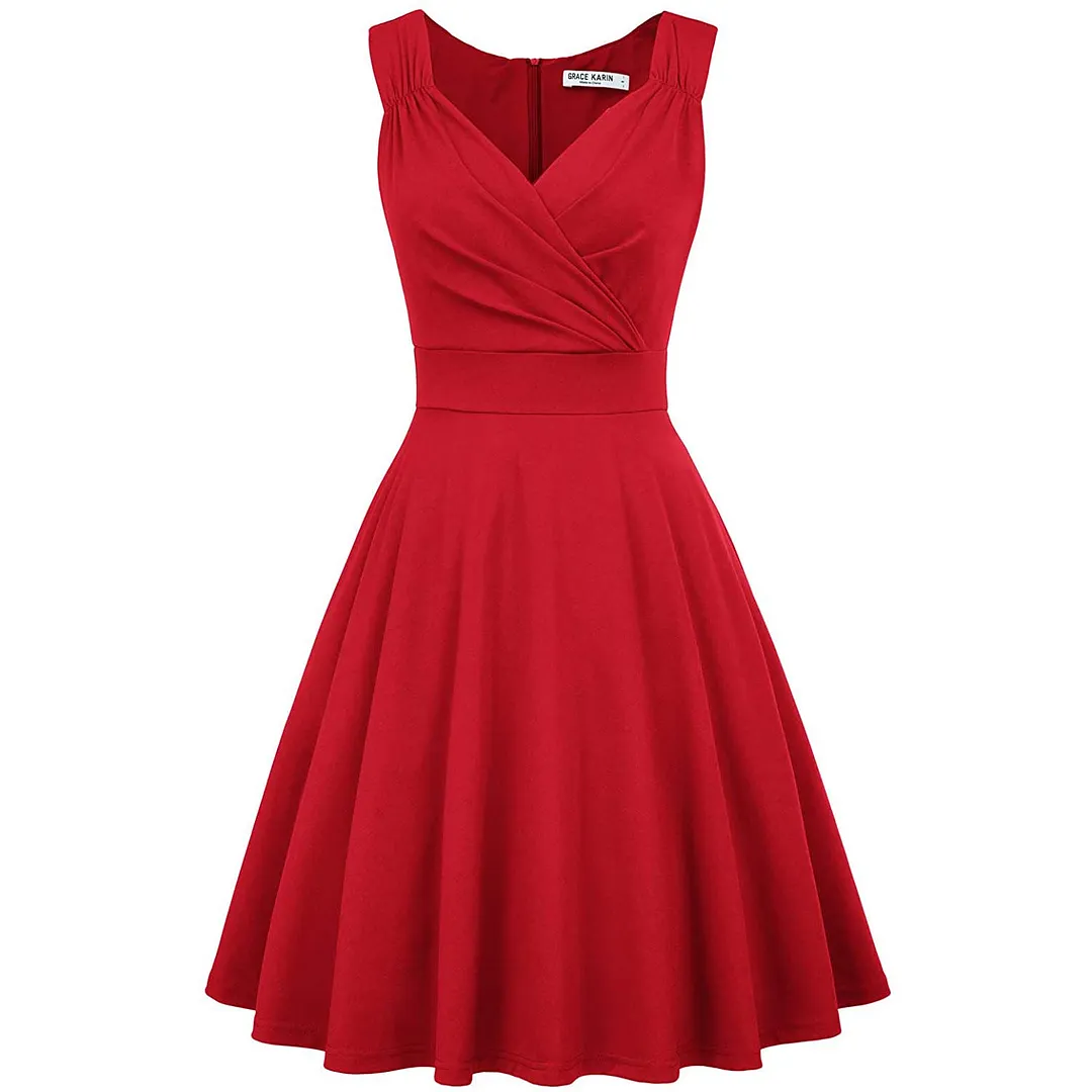 Sleeveless Wrap V-Neck A-line Bridesmaid Cocktail Party Dress for Women