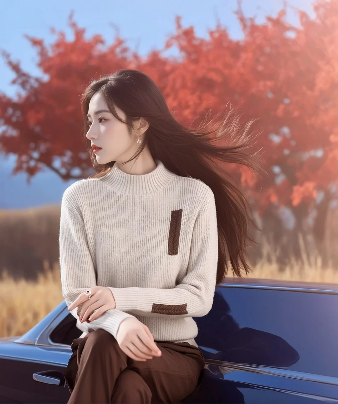 Athvotar Athvotar Red Sweater Women's Autumn And Winter Thick Knitted Shirt Fashion Life Year Short-Lived In The Middle Of The Year To Play The Bottom Shirt