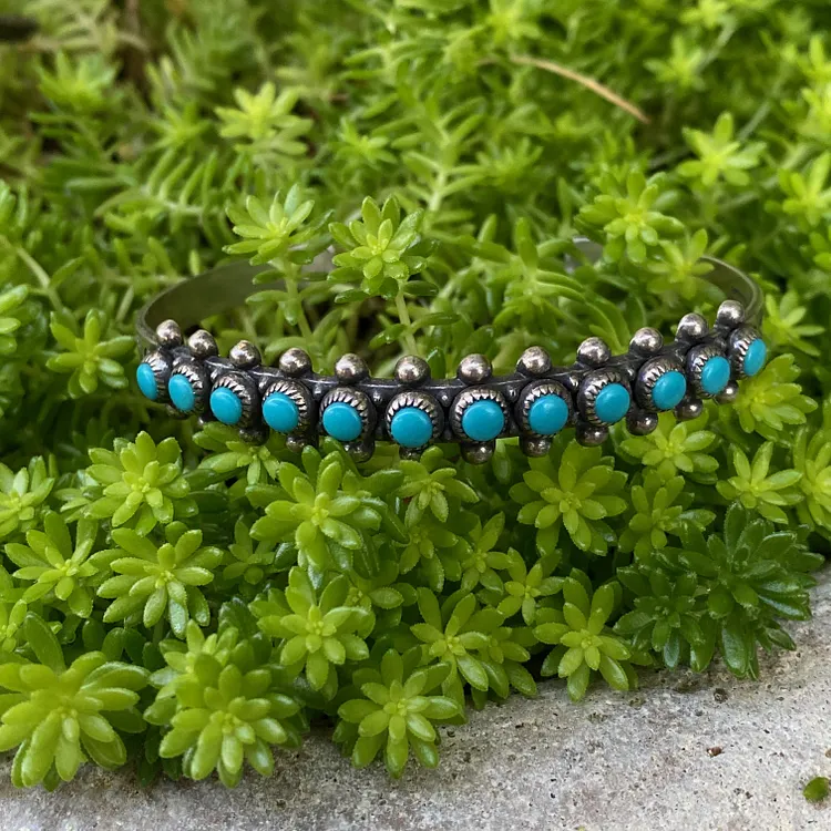 Turquoise Row Bracelet In Sterling Silver Fred Harvey Navajo