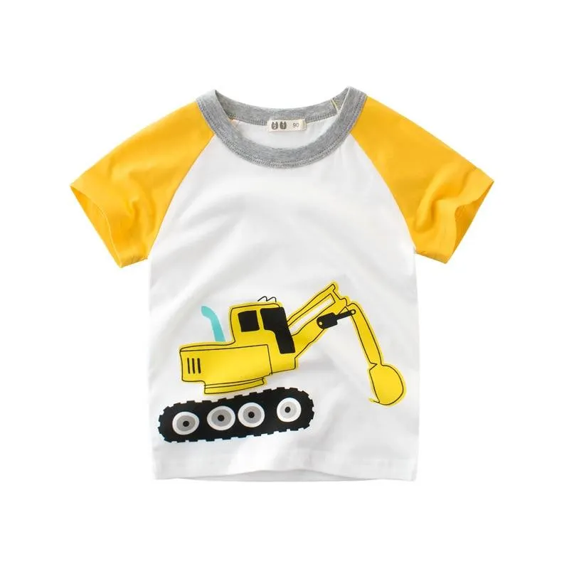 Summer Kids Boys Short Sleeve T-shirts Tops Clothes 2-8Y Baby Boy Excavator Print Tees Children Clothing Kid Cotton Outfit