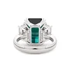 Platinum 9.4ct Verdelite Green Tourmaline Three-stone Ring with Step Cut Trapezoid Lab Diamond Side-stones