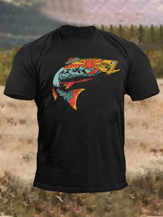 Fish Forest Mountain Space Men's Short Sleeve T-Shirt