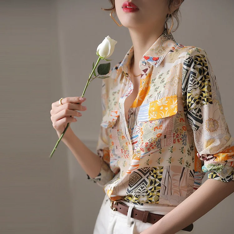 As Picture Floral Shift Casual Printed Shirts & Tops QueenFunky