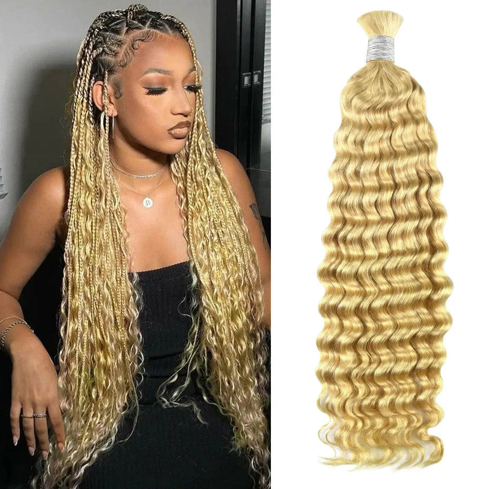 #613 Blonde Deep Wave Hair Bulk | For Braiding | 100% Human Hair | BORUIHAIR
