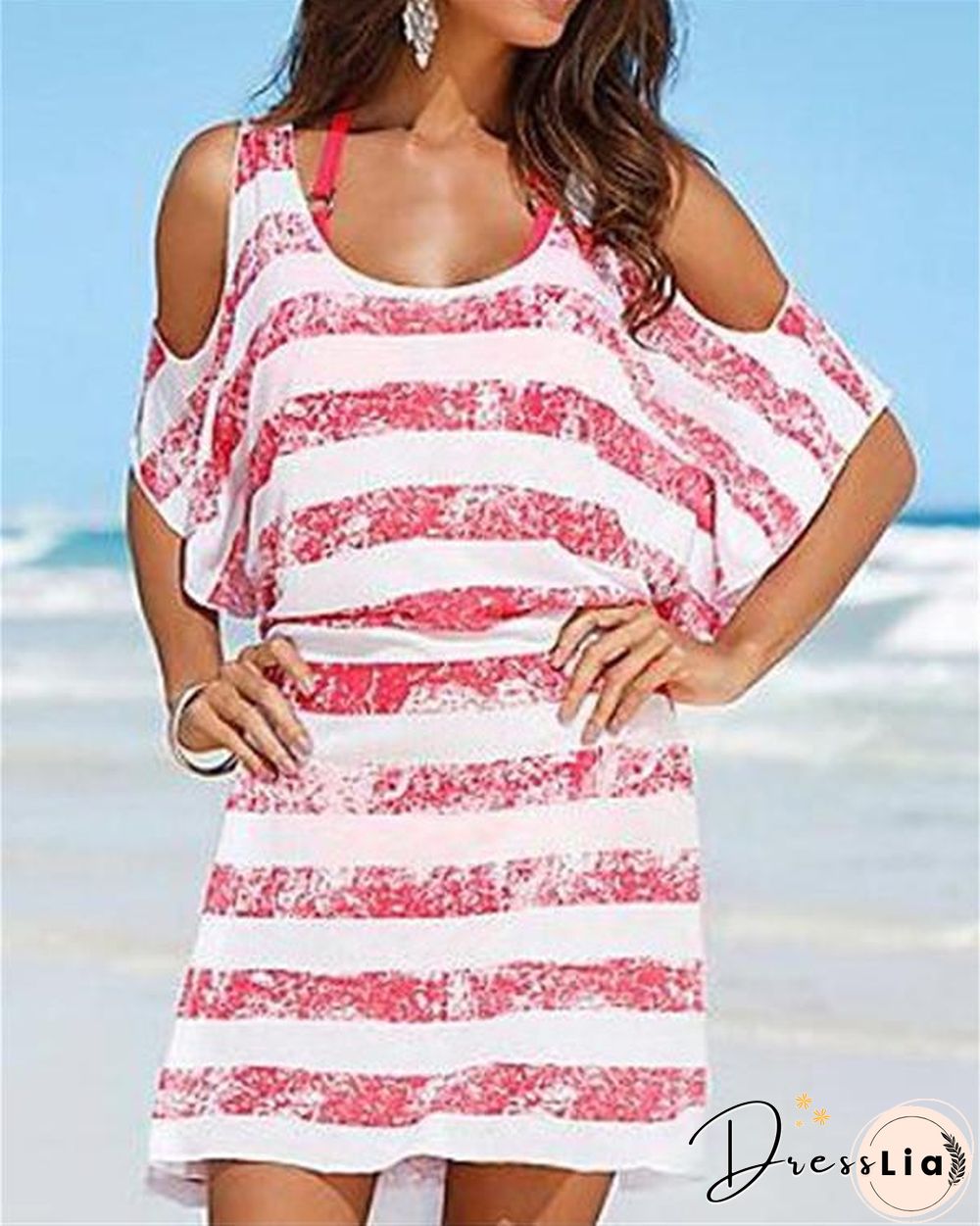 Summer Beach Striped Short Sleeve Mini Dress