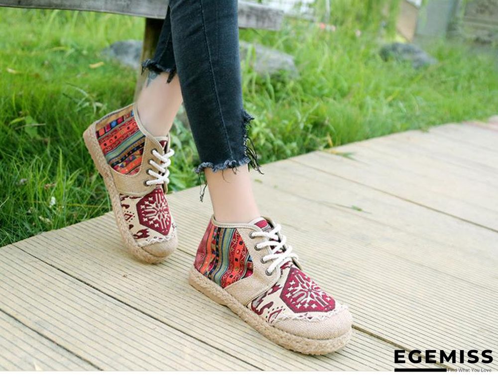 Embroider Shoes Women Ankle Boots Flat Autumn Shoes Comfortable Lace-Up Shoes Flats | EGEMISS