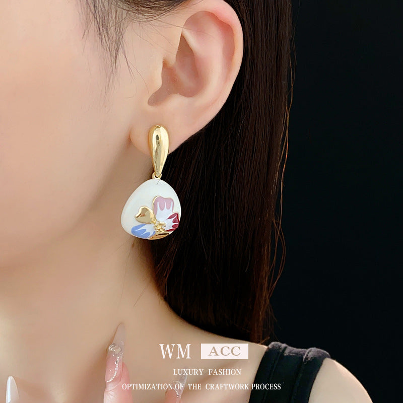 Luxurious Flower Geometric Flower Alloy Oil Dripping Earrings
