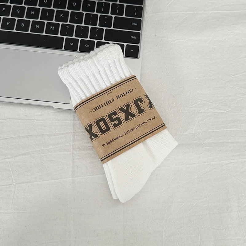 Unisex Sports Solid Color Cotton Crew Socks A Pair