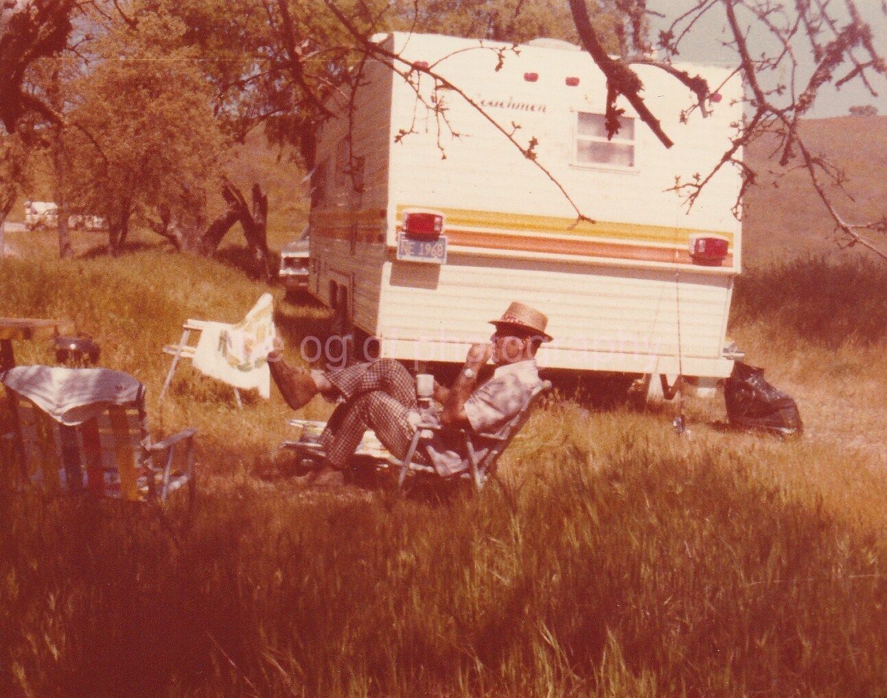 TRAILER MAN Found Photo Poster painting ColorOriginal Snapshot VINTAGE 811 5 S