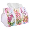 DIY PU Diamond Painting Tissue Box Kit Desktop Tissue Holder with Rhinestone Diamond Desk Decorative Tissue Box for Adults Desktop Storage Organizer (flowers)