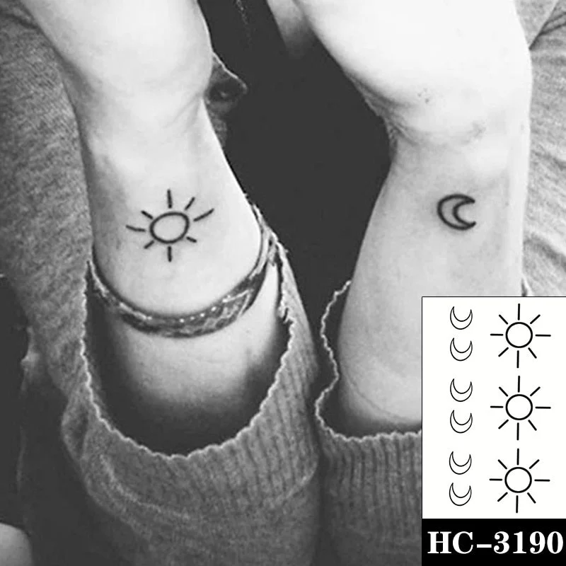 Tattoo Sticker Moon Sun Lunar Star Element Body Art Makeup Waterproof Temporary Women and Men Fake Tatoo