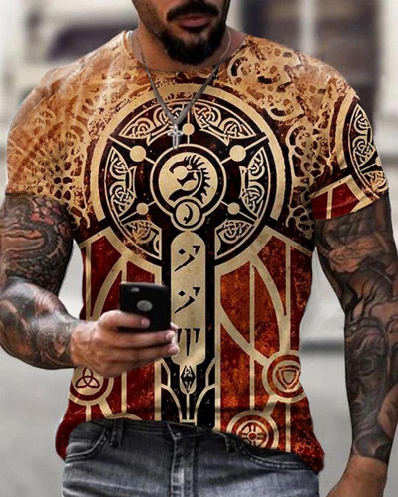 Fashion Street Men's Abstract Retro Symmetry Print T-shirt
